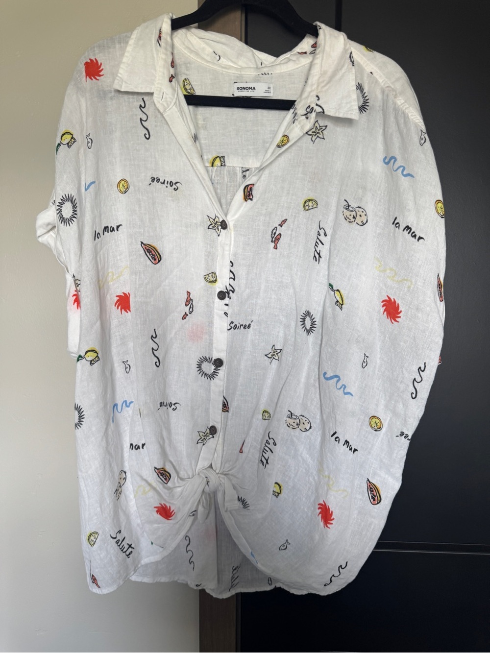Sonoma White Button-Front Shirt with Citrus Print